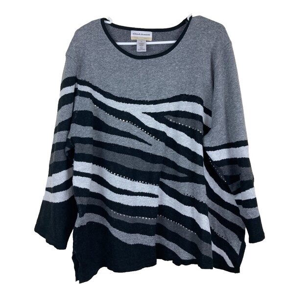 NWT Alfred Dunner Womens Plus 2X Zebra Print Knit Sweater Artsy Gray Black‎ - Picture 2 of 6